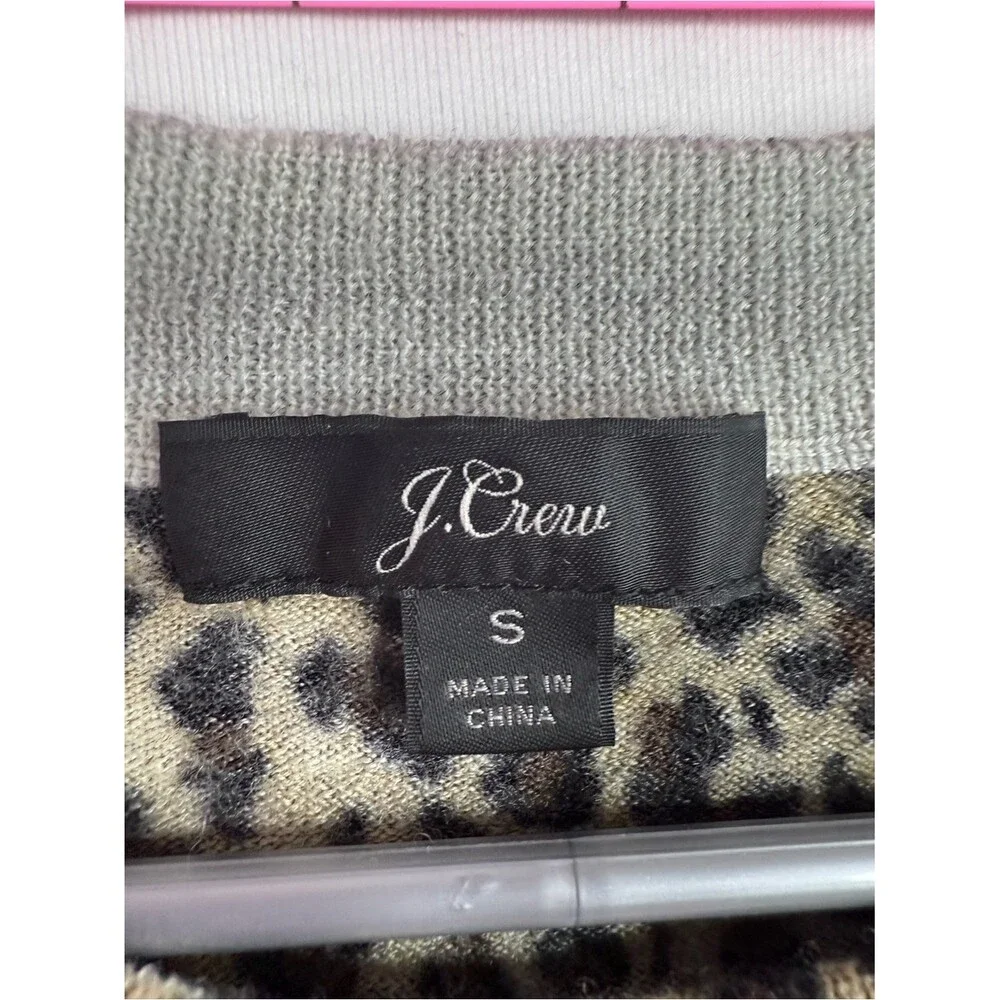 J. Crew merino wool top Leopard Print Crewneck Sweater in Black and Tan